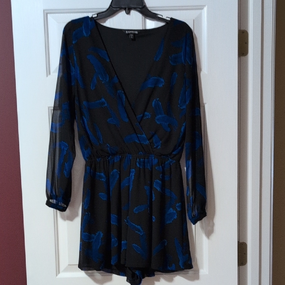 Express Black and Blue Patterned Romper